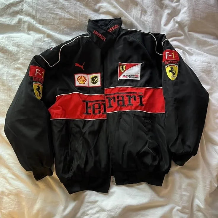 Black racing ferrari jacket in black.