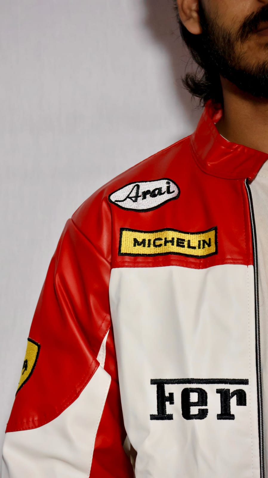 Ferrari racing fully embroidered jacket in white& red.