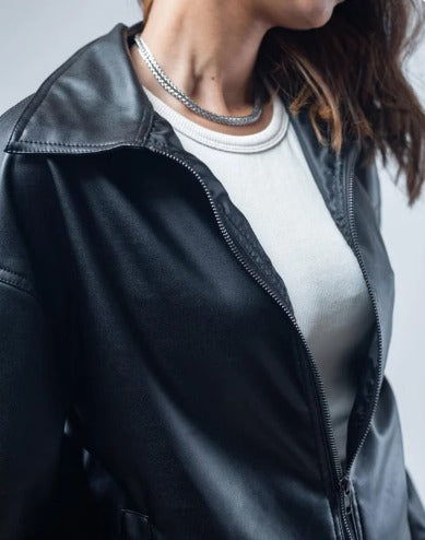 Women's Black Faux Leather Jacket – Chic & Versatile.