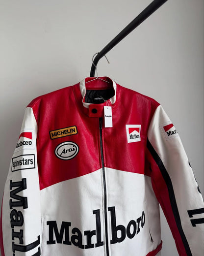 Marlboro racing fully embroidered jacket in white& red.