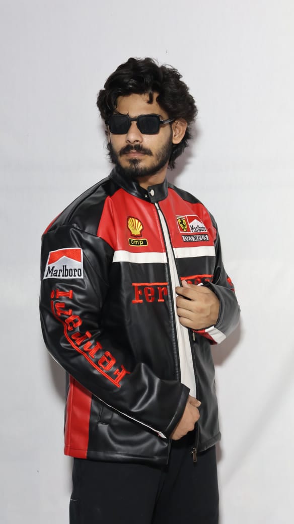 Olympus Ferrari racing fully embroidered jacket in red& black.