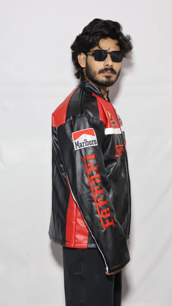 Olympus Ferrari racing fully embroidered jacket in red& black.