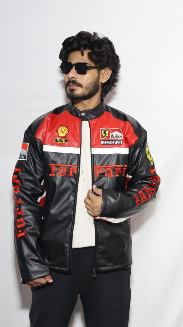 Olympus Ferrari racing fully embroidered jacket in red& black.
