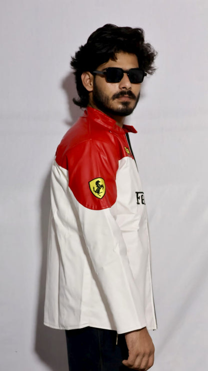 Ferrari racing fully embroidered jacket in white& red.