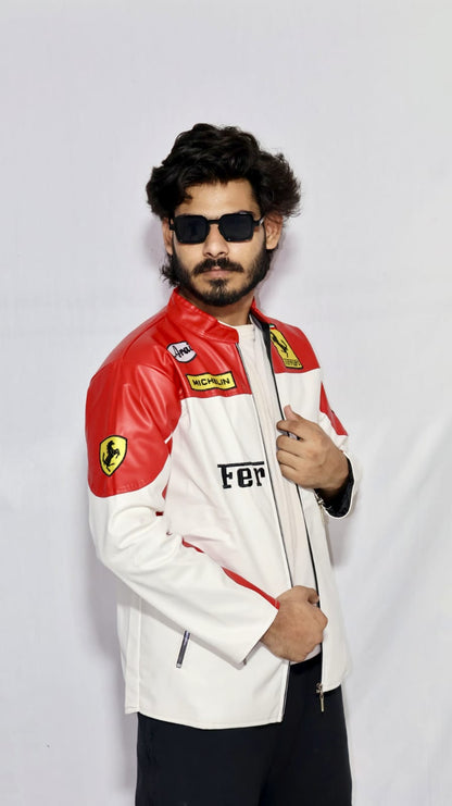 Ferrari racing fully embroidered jacket in white& red.