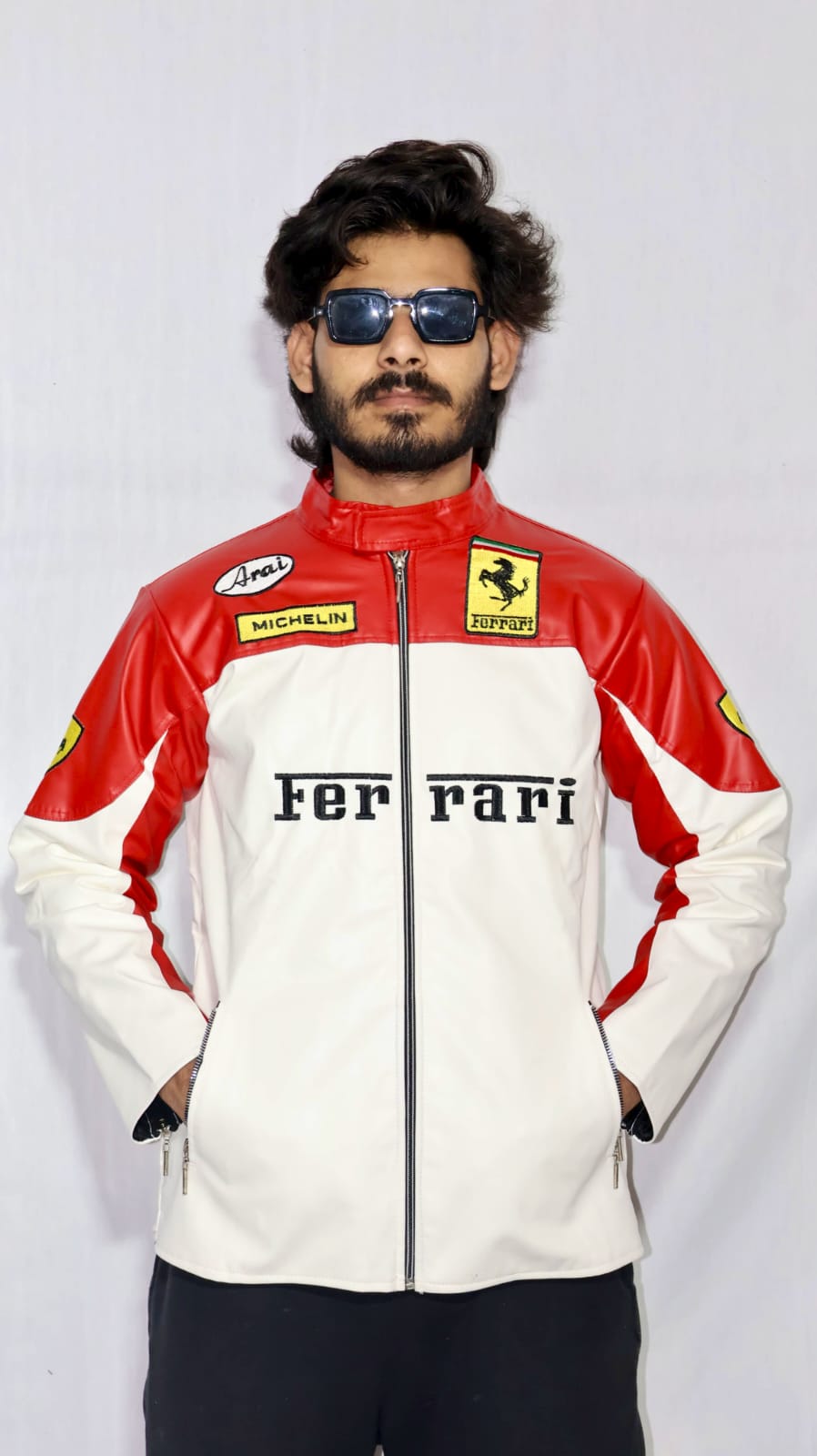 Ferrari racing fully embroidered jacket in white& red.