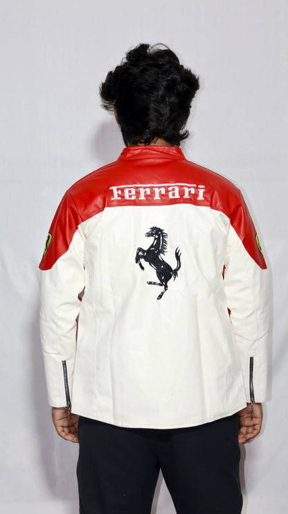 Ferrari racing fully embroidered jacket in white& red.