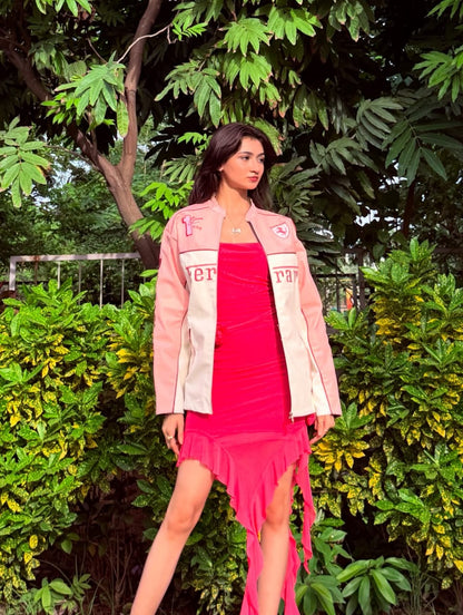 Ferrari racing fully embroidered jacket in pink for girls | Xoratic.