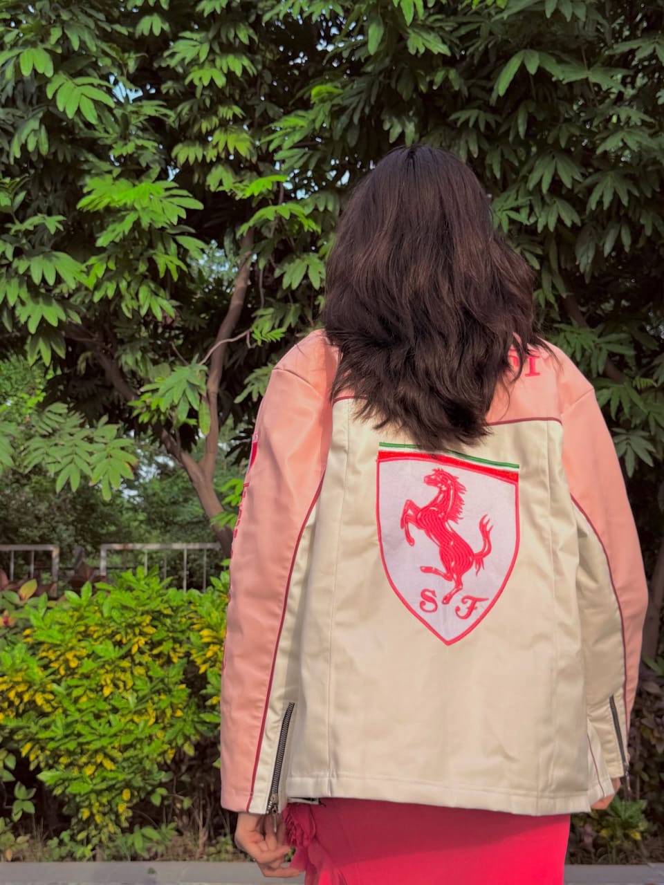 Ferrari racing fully embroidered jacket in pink for girls | Xoratic.