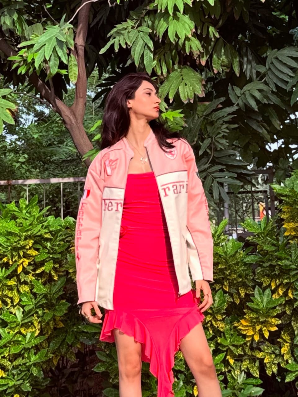 Ferrari racing fully embroidered jacket in pink for girls | Xoratic.