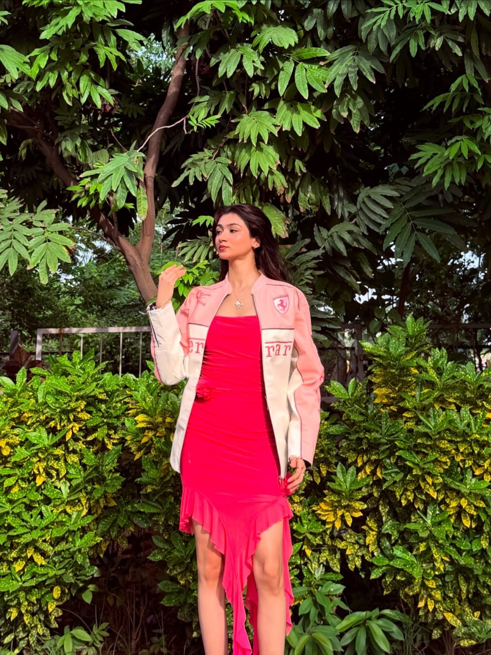 Ferrari racing fully embroidered jacket in pink for girls | Xoratic.