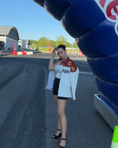 Ferrari racing fully embroidered jacket in red& white.