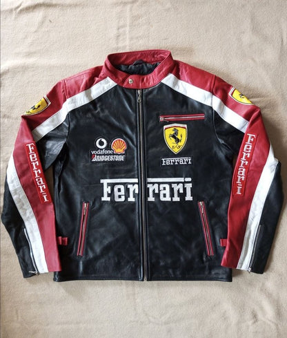 Ferrari racing fully embroidered jacket in black& maroon.| Xoratic.