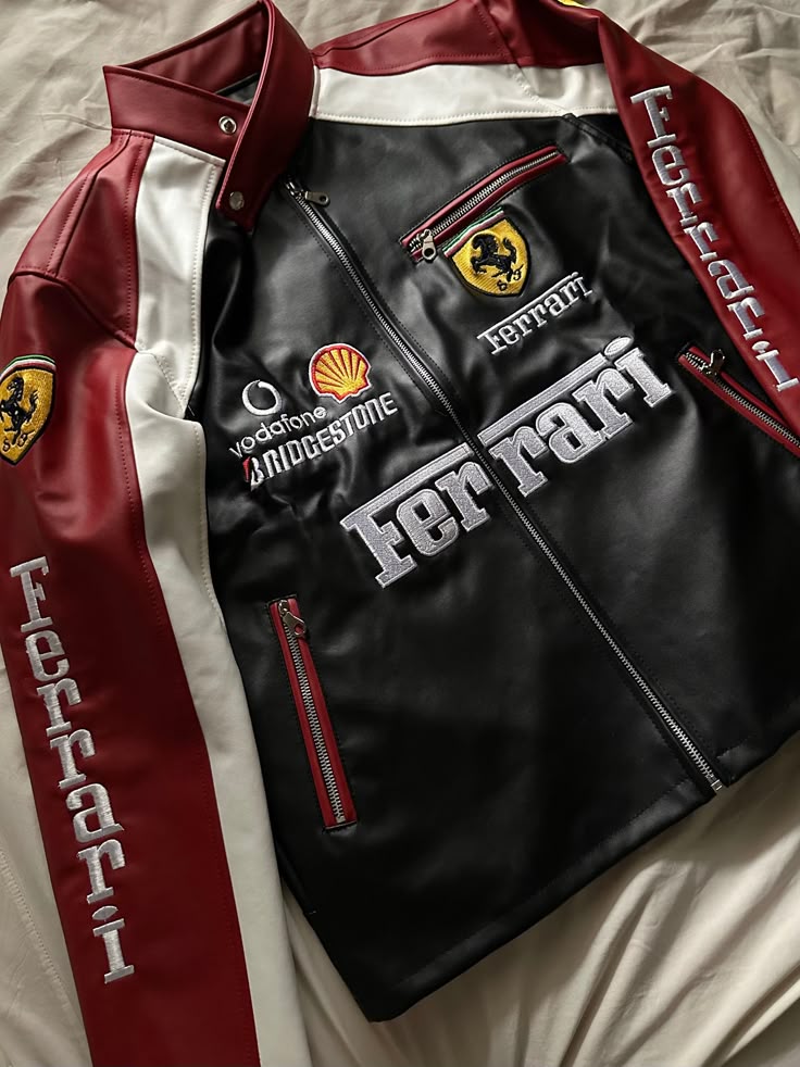 Ferrari racing fully embroidered jacket in black& maroon.| Xoratic.