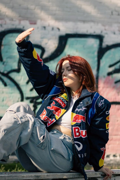 Red bull racing fully embroidered jacket in blue.