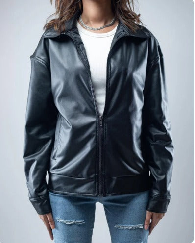 Women's Black Faux Leather Jacket – Chic & Versatile.