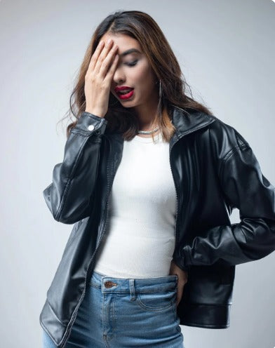 Women's Black Faux Leather Jacket – Chic & Versatile.