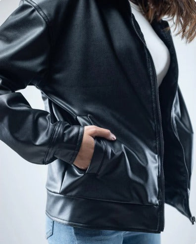 Women's Black Faux Leather Jacket – Chic & Versatile.