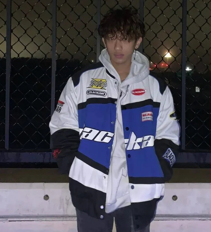 Blackair racing jacket in blue& white.