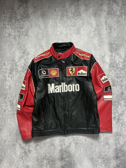 Marlboro F1 Black Leather Racing Jacket