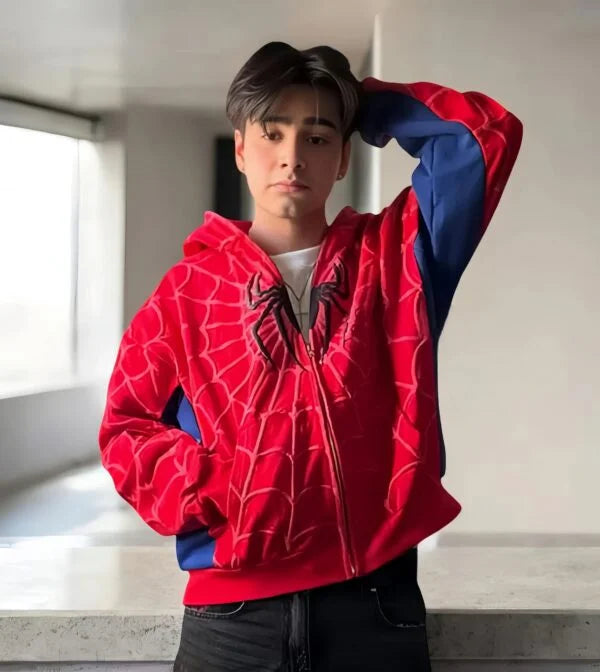 Spider hoodie in red with puff print.
