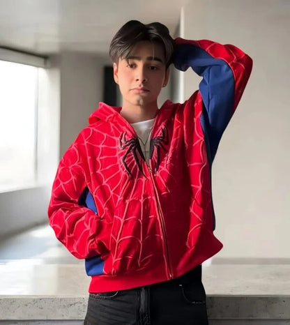 Spider hoodie in red with puff print.